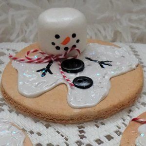 Fake Faux Melting Snowman Cookies set of 3 Handmade